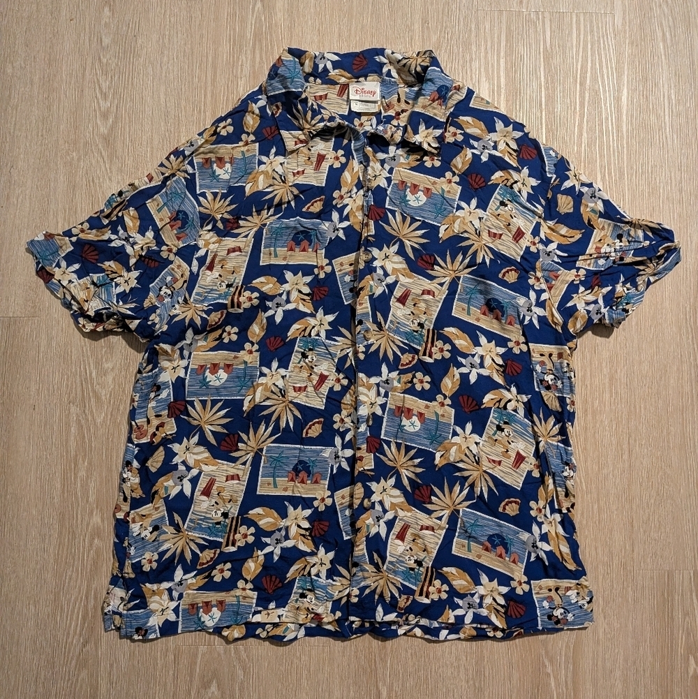 Vintage Disney Shirt Men's Medium Mickey Minnie Beach Aloha Short Sleeve